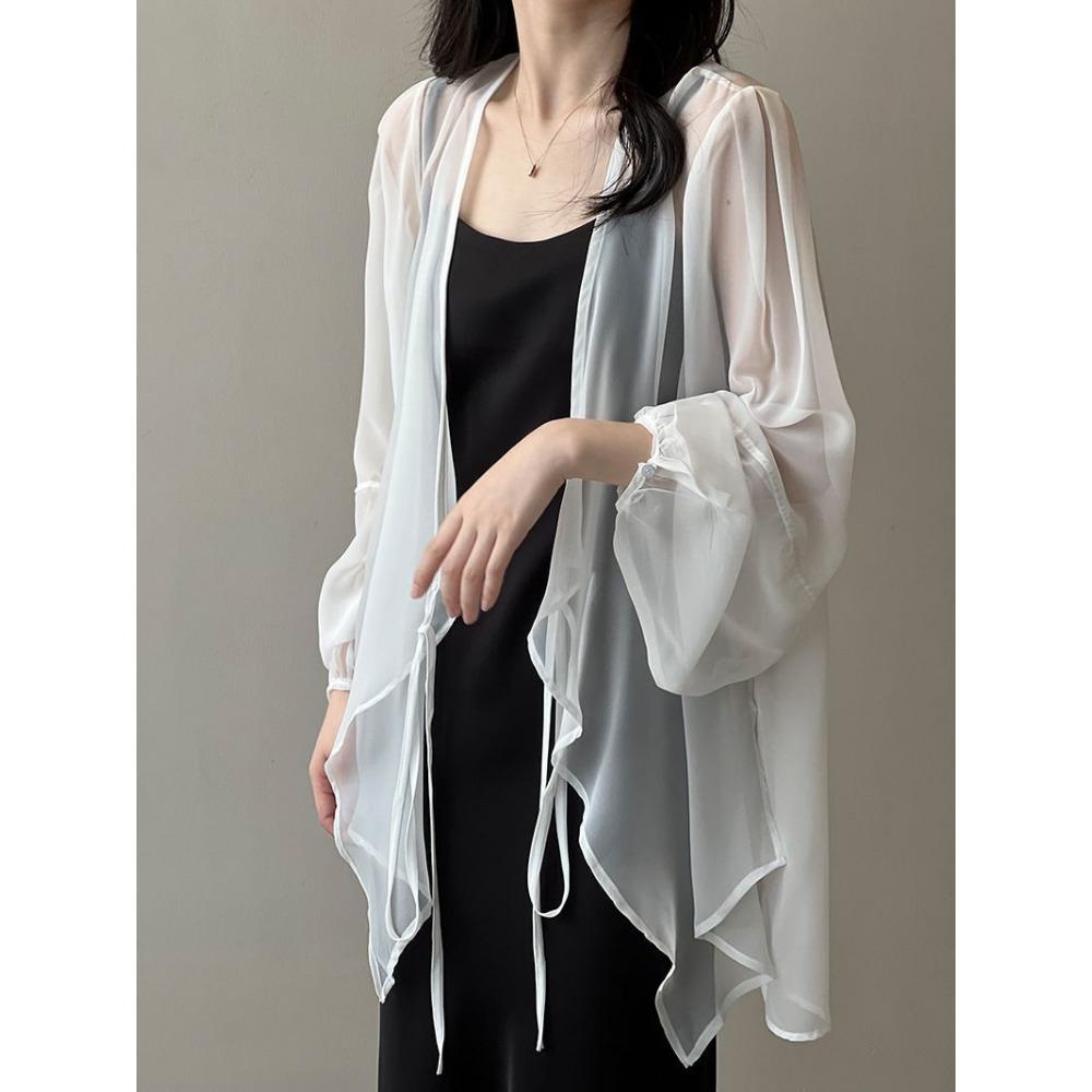 Chiffon Sonnenschutzhemd Damen Sommer Dünnes Französisches Oberteil Locker Kleiner Cardigan Drapierte Stola Jacke Paketpost