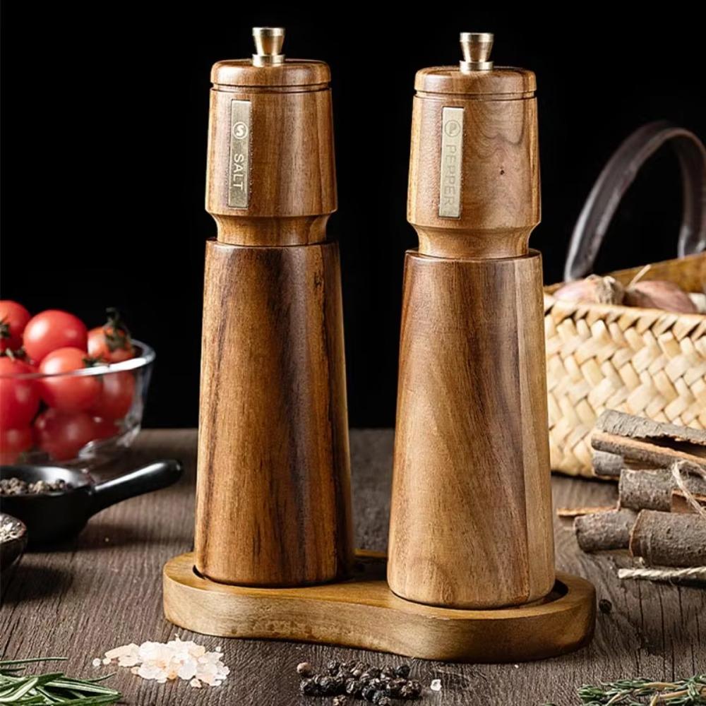 Adjustable Particle Size Acacia Wood Pepper Mill Set Manual Spice Mill Bottle  Cooking