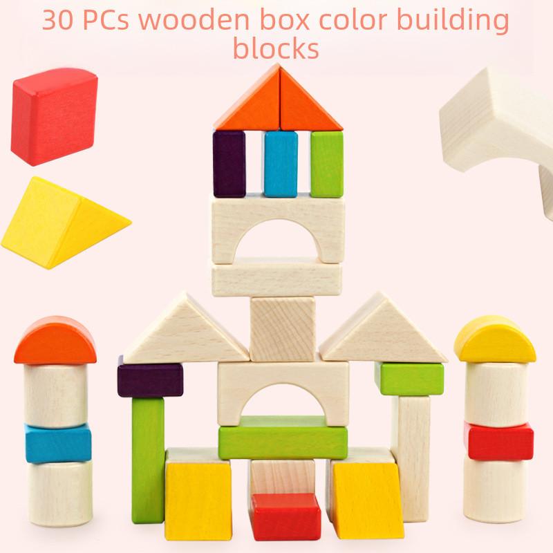 Box Wooden Colorful Large Building Blocks Early Learning Educational Toy Kids