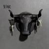 Modern Black Wall Hook Bull Head Hat Rack, Lightweight Wall-Mount Key Holder, Decorative Coat Horn Rack Hook, Retro Animal Hanger for Home Decoration