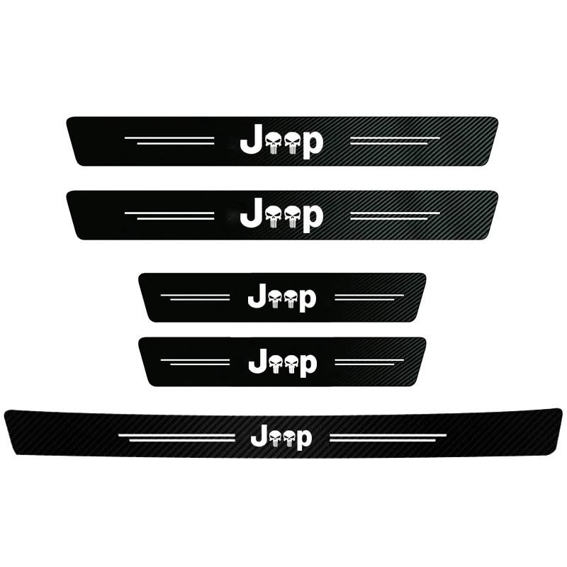 1/4/5Pcs JEEP Car Door Sill Scuff Plate Decor Carbon Fiber Stickers For Jeep Renegade Compass Grand Cherokee Wrangler Gladiator ALU1