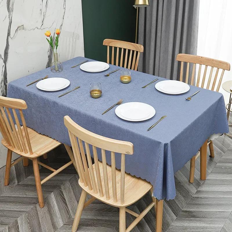 European Style PU Tablecloth, No Wash Restaurant Household Rectangular Waterproof Dining Table Fabric Jacquard Round Table Mat