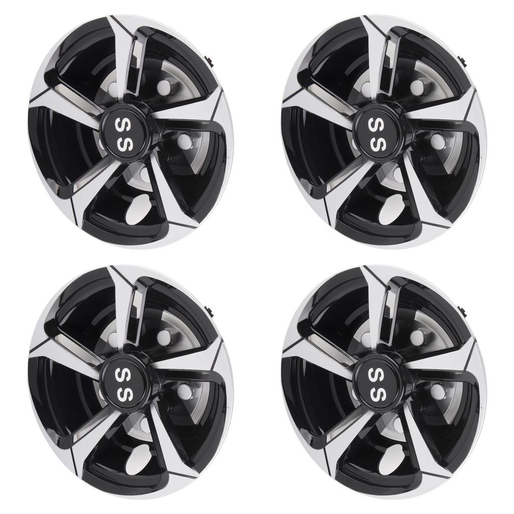 4PCS 8in Golf Cart Wheel Hub Cap Impact Resistance Universal Fit Silver Black Lightweight Replacement for E‑Z‑GO