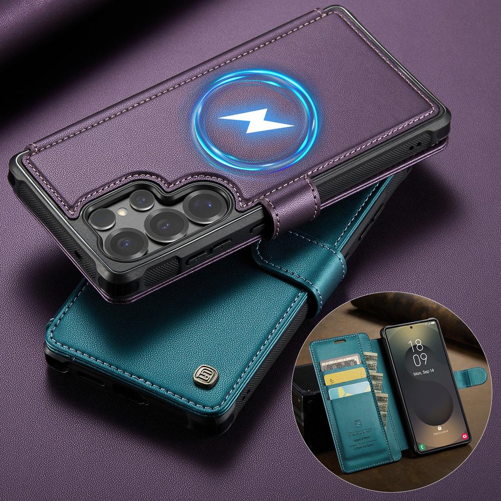 Business Cards Solt Magnetic Wallet Leather Flip Phone Case For Samsung S26 Ultra S25 Edge S24 Plus Book Stand Book Bag Cover