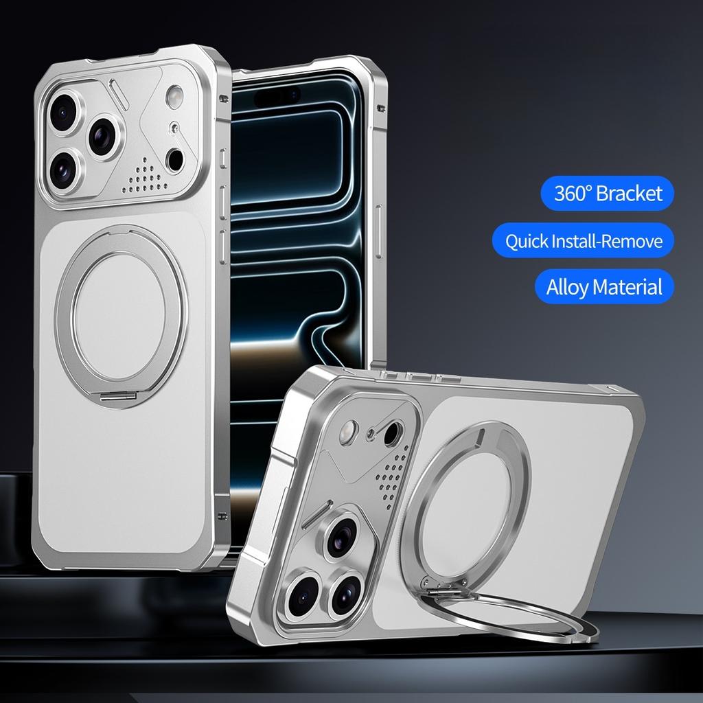 360° drehbarer magnetischer Ständer Aluminiumlegierung Mecha-Hülle für iPhone 18 Pro Max 17 16 15 für Magsafe Metall-Objektiv Schiebeabdeckung