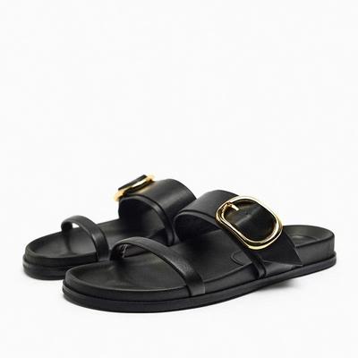 2025 New Fashion Metal Belt Buckle Thick Bottom Slippers Flat Bottom Sandals for Women