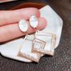 Korean Fashion Hollow Gold Color Square Rhinestone Border Dangle Earrings for Women Party Daily Wear Geometric Statement Jewelry