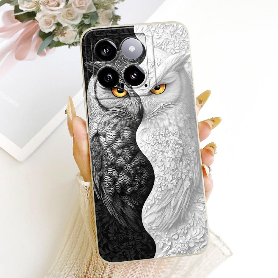 For Xiaomi Mi 14 Pro Case Cool Owl Dragon Painted Cover Soft Silicone Matte Phone Case For Xiaomi 14 Pro Mi14 5G Back Cover Bags