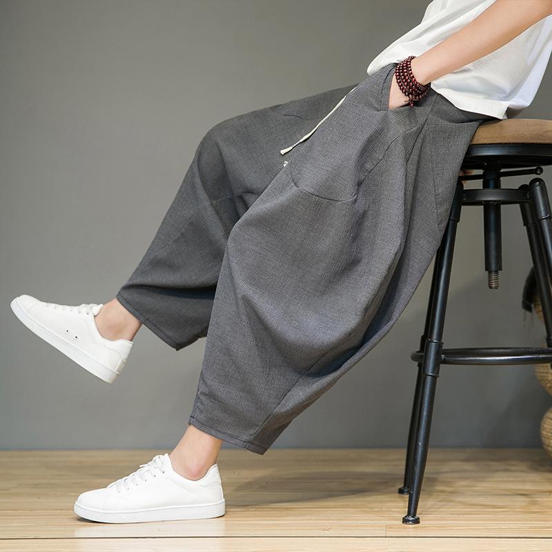 Men Chinese Style Summer Harem Pants Men Baggy Casual Pants Male Loose Fit Trendy Long Pants Bloomers Male Soild Color Trousers