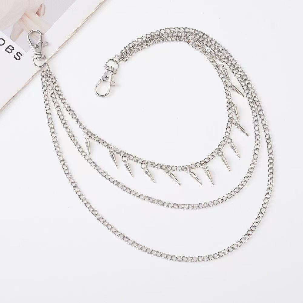 Punk Style Rivet Chain Pants – Geometric Metal Hip Hop Unisex Accessory