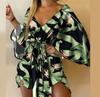 Summer Women's Sexy V-Neck Irregular Bat Sleeve Tie Dress