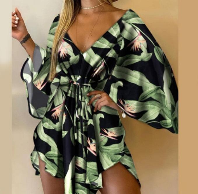 

Летнее женское сексуальное платье с v-образным вырезом и нерегулярными рукавами «летучая мышь» 3XL