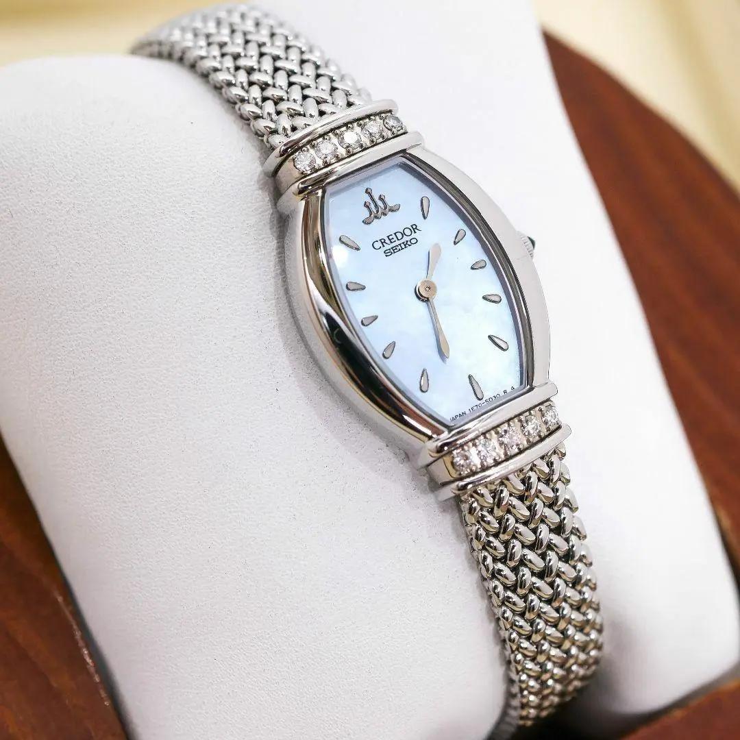 

[USED] Working SEIKO CREDOR watch, 18KT blue shell dial with 10 diamonds