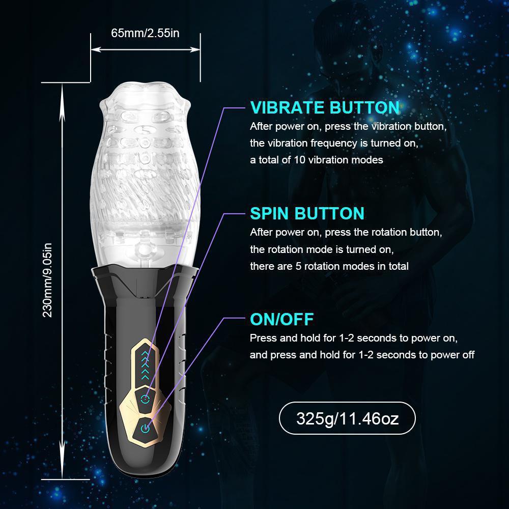 Elektrický pístový rotační sací masturbační pohárek pro muže, Realistický vibrátor pro orální sex, Rotace o 360 stupňů, Zvětšení a ztluštění penisu, Pánská sexuální hračka