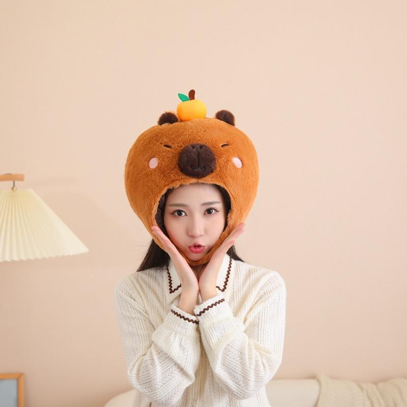 Cotton-filled Capybara Headgear with Oranges, Hat, Photo Props, Cartoon Headgear, Performance Props