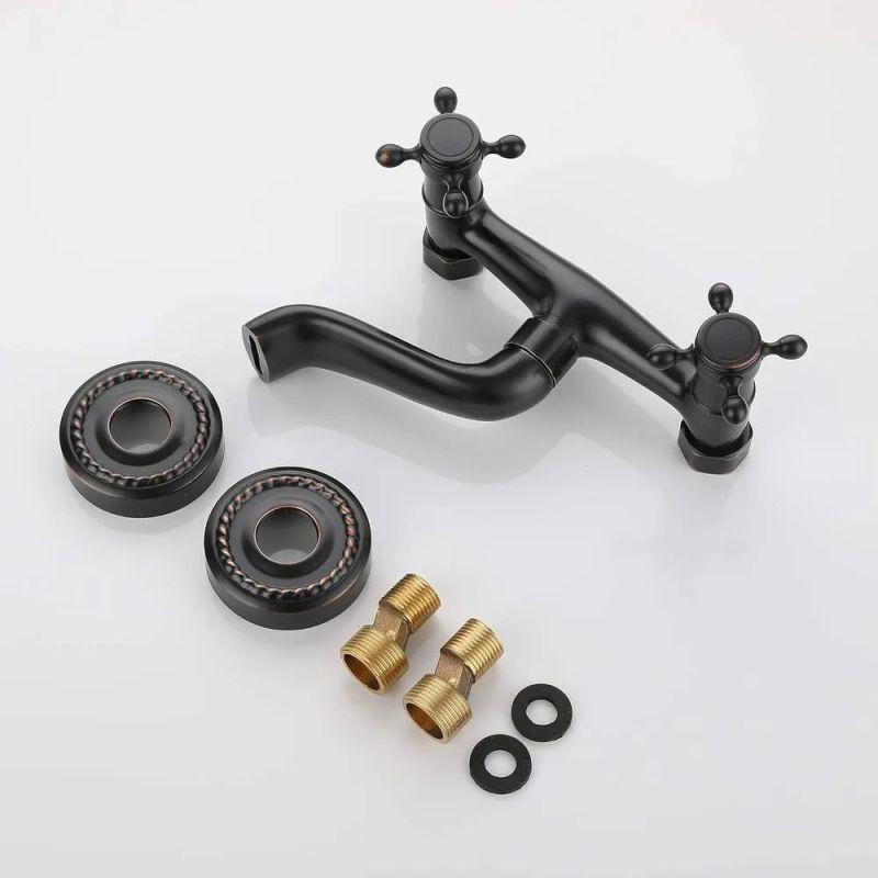 Retro Copper Bathtub Faucet, Wall Mounted Bathroom Faucet, Hot and Cold Water Bathtub Faucet with Double Handle