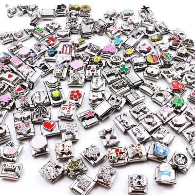 20pcs Creative Module Bracelet Pendant Heart Flower Italian Links Charm Fit 9mm Bracelet Stainless Steel DIY Jewelry Making Gift