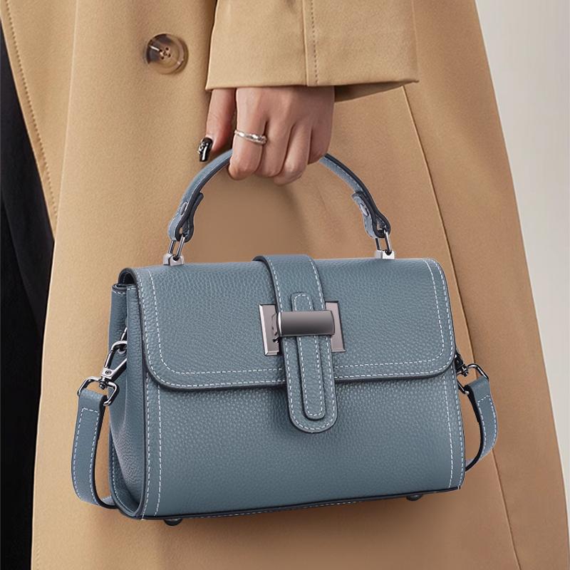 Aidrani 2025 Commuter Litchi Grain High-end Small Shoulder Bag Leather Women's Shoulder Handbag Buckle Black Small Square Bag