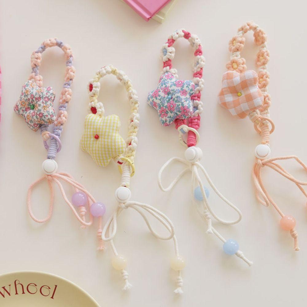 

Hand-woven Mobile Phone Lanyard Anti-Lost Knitting Flower Smart Phone Strap Birthday Gift зелений