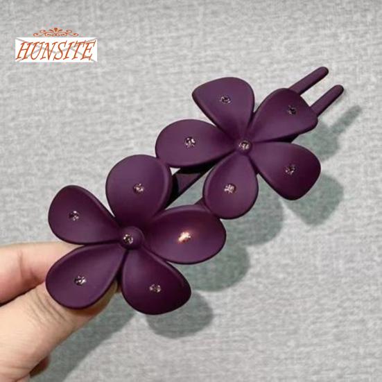 Women Hair Grip Flower Decor Solid Color Anti-slip Hair Decoration Frosted Texture Rhinestone Decor Anti-crack Lightweight Hair Styling Tool