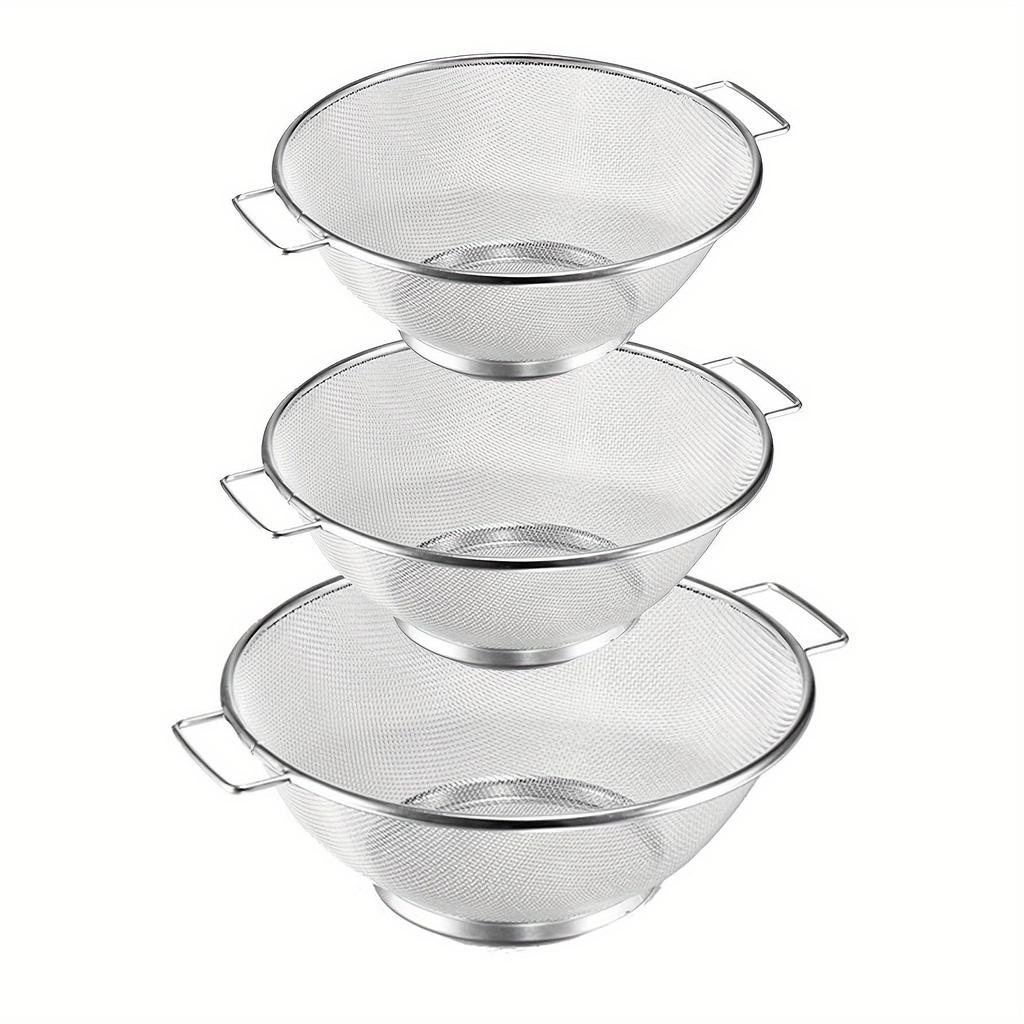 Stainless Steel Drain Basket, Metal Colanders With Handle, Fine Mesh Colander, Colander Strainer For Kitchen Pasta, Kitchen Accessaries