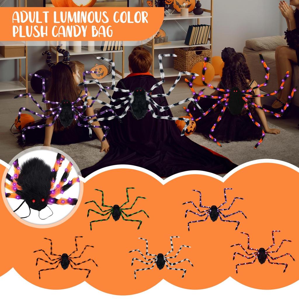 Halloween Giant Spider Decoration Funny Atmosphere Props Children Adult Plush Spider Candy Backpack Props