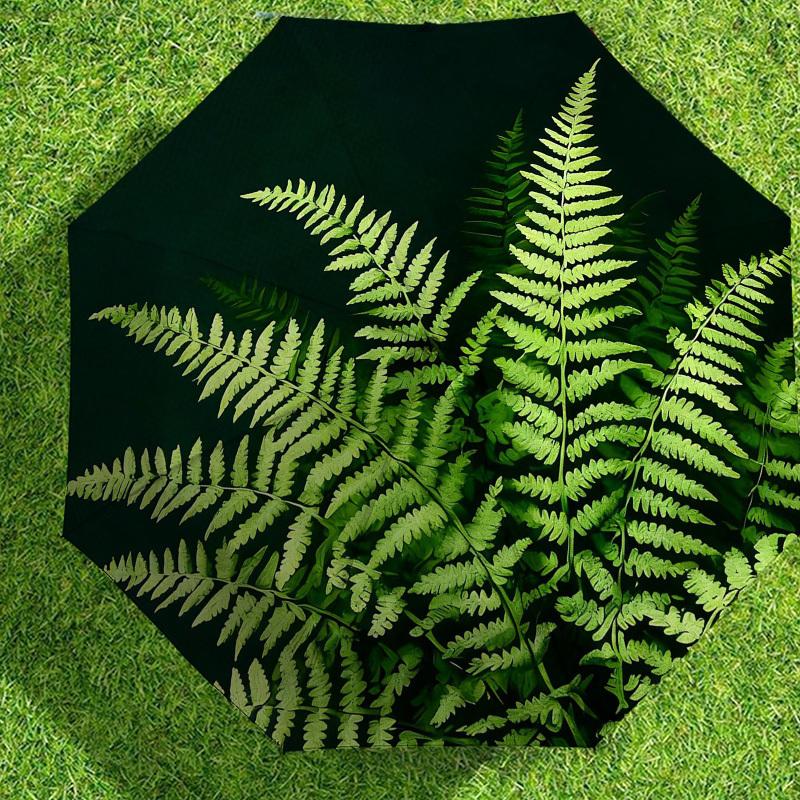 1pc Fern Leaf Automatic Folding Umbrella, Heavy Duty 8 Rib Iron Frame,  Suitable for Travel, Daily Use, Birthday, Decor Gift M0104093