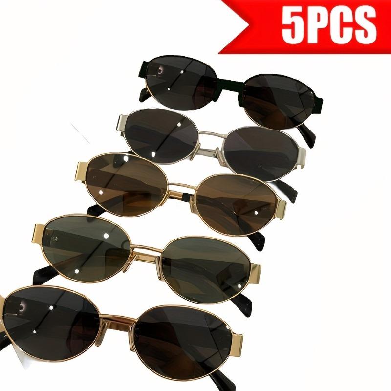 5pcs Elegant Oval Fashion Glasses for Women Men Classic Metal Frame Black Lenses Perfect for Pos Music Festivals