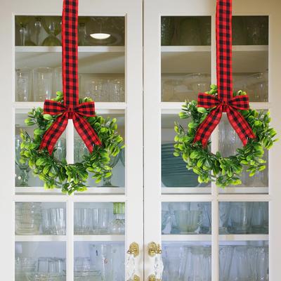 Artificial Cabinet Wreath With Plaid Bow For Window Front Door Decor Gift Hanging Durable DIY 24cm Fake Plant Garland Christmas