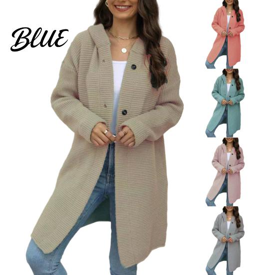 Single-breasted Sweater Cardigan Women Autumn Winter Hooded Long Sleeve Coat Loose Fit Solid Color Single Breasted Mid-length Outwear