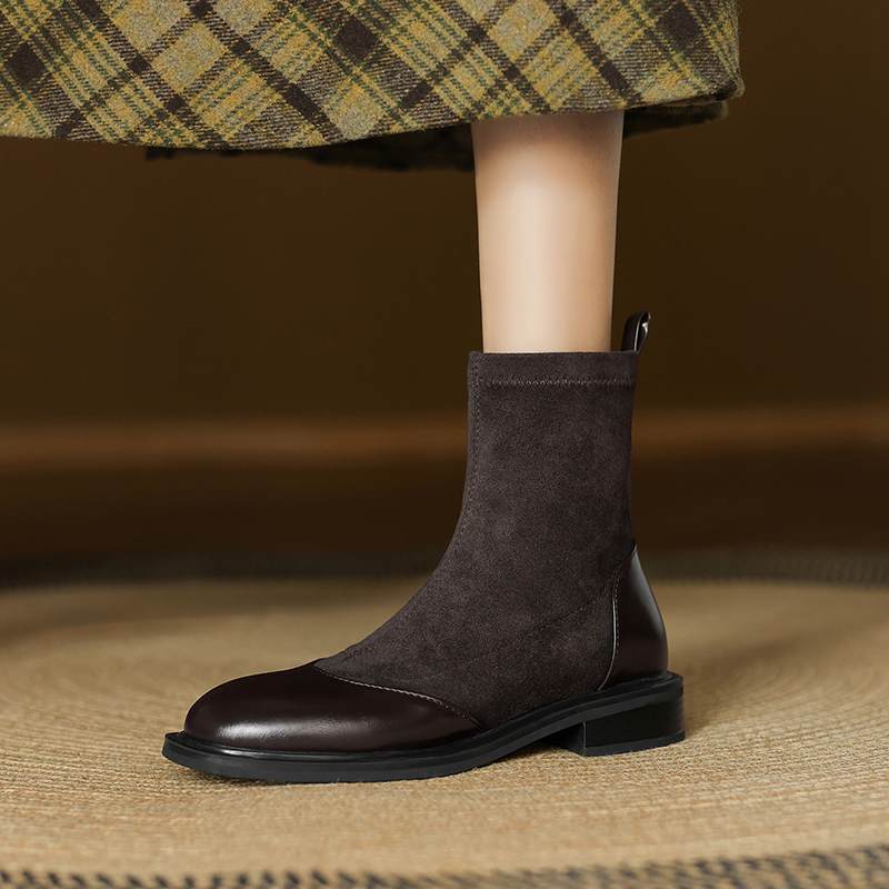 Krazing Po Microfibră Flock Iarnă Vârf Rotund Mărimea 33 Ghete Chelsea Mărimea 43 Fermoar Calitate Înaltă Tocuri Joase Botine