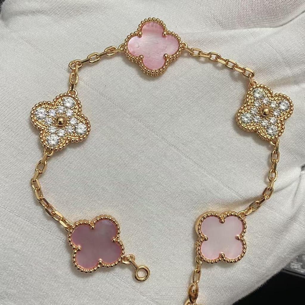 Nuova Versione Bracciale Quadrifoglio Cinque Fiori Agata Rossa Naturale Madreperla Bianca Bracciale da Donna Bracciale Laser