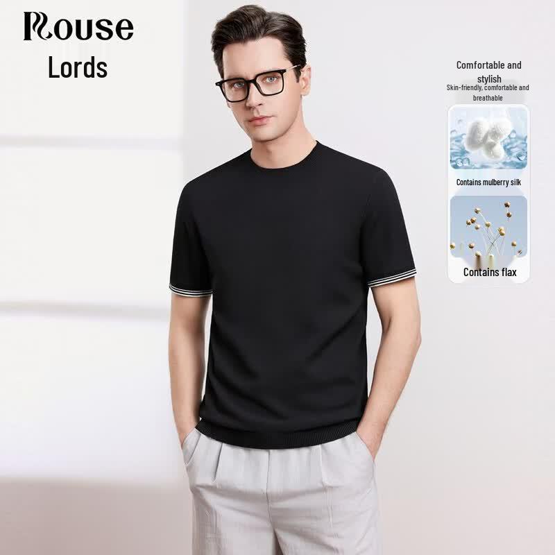 Luotz Men s Lyocell Silk Linen Knit Short Sleeve T-Shirt 170