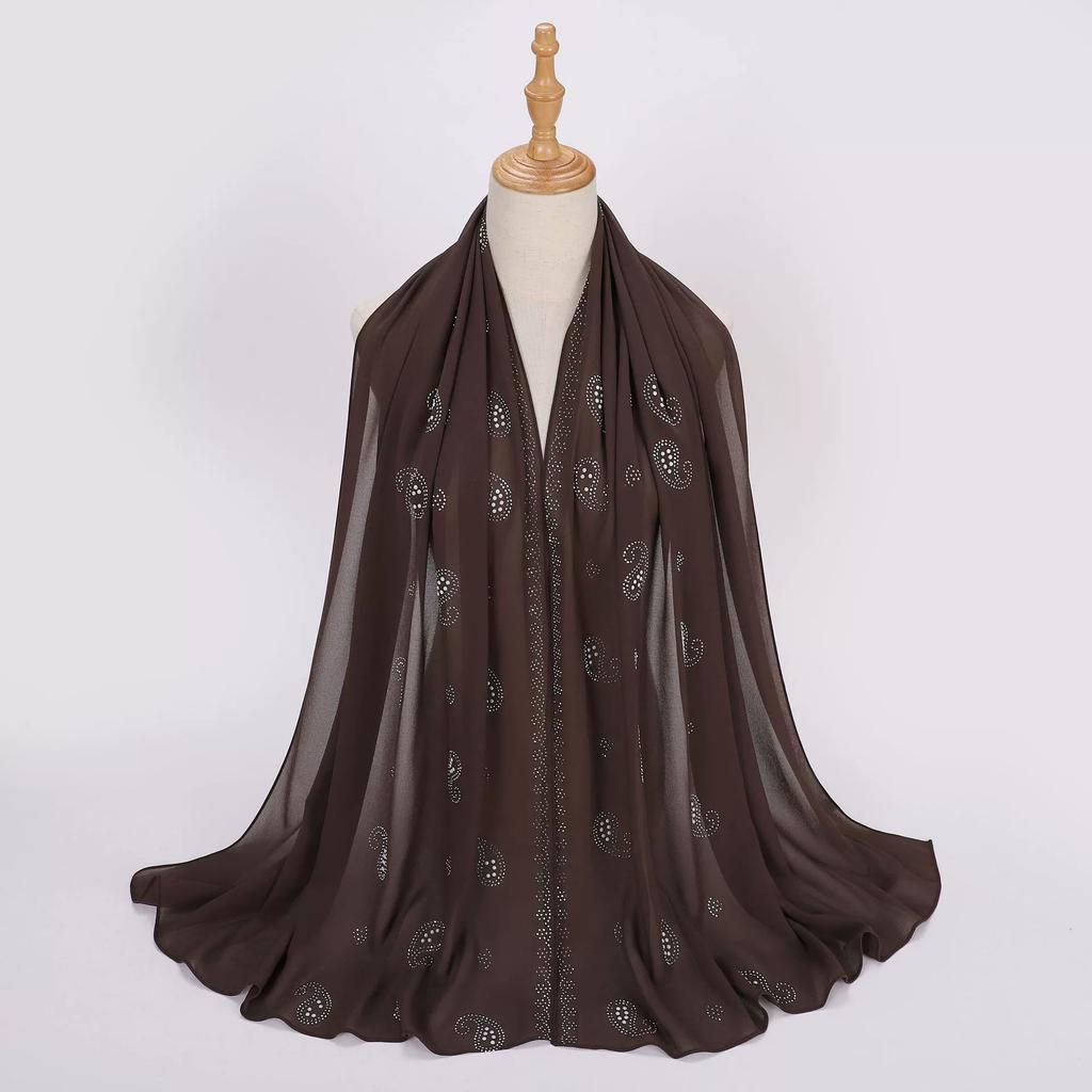 Diamond Pearl Chiffon Hijabs For Women Muslim Fashion Long Shawl Head Wrap For Women Turbans For Women Ramadan Turban Femme