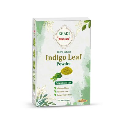 Khadi Omorose Indigo Leaf Powder for Black Hair | 200 Grams | Natural Hair Color, Chemical Free | Resealable Zipper Stand Pouch |