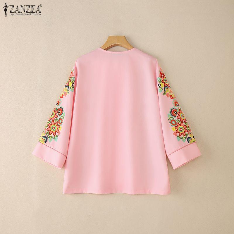 ZANZEA Women Casual Floral Print Loose Long Sleeve Cardigan Blouse