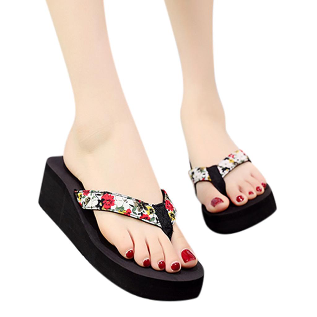Women Ladies Fashion Summer Flowers Bohemian Slippers Beach Sandals Shoes