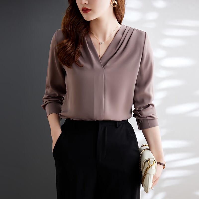 Tluoman Women's Chiffon V-Neck Long Sleeve Blouse