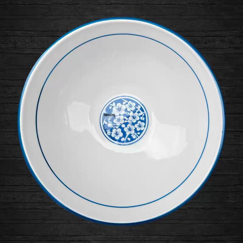 Ceramic Retro Blue & White Shallow Bowl for Noodles, Salad, Fruit, or Liangpi.