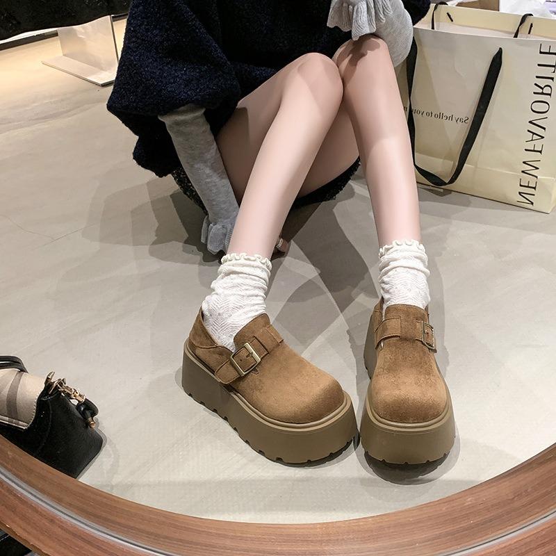 Muffin Thick-soled Heightened Women's New Autumn and Winter One-pedal Velvet Boken Two Cotton Shoes