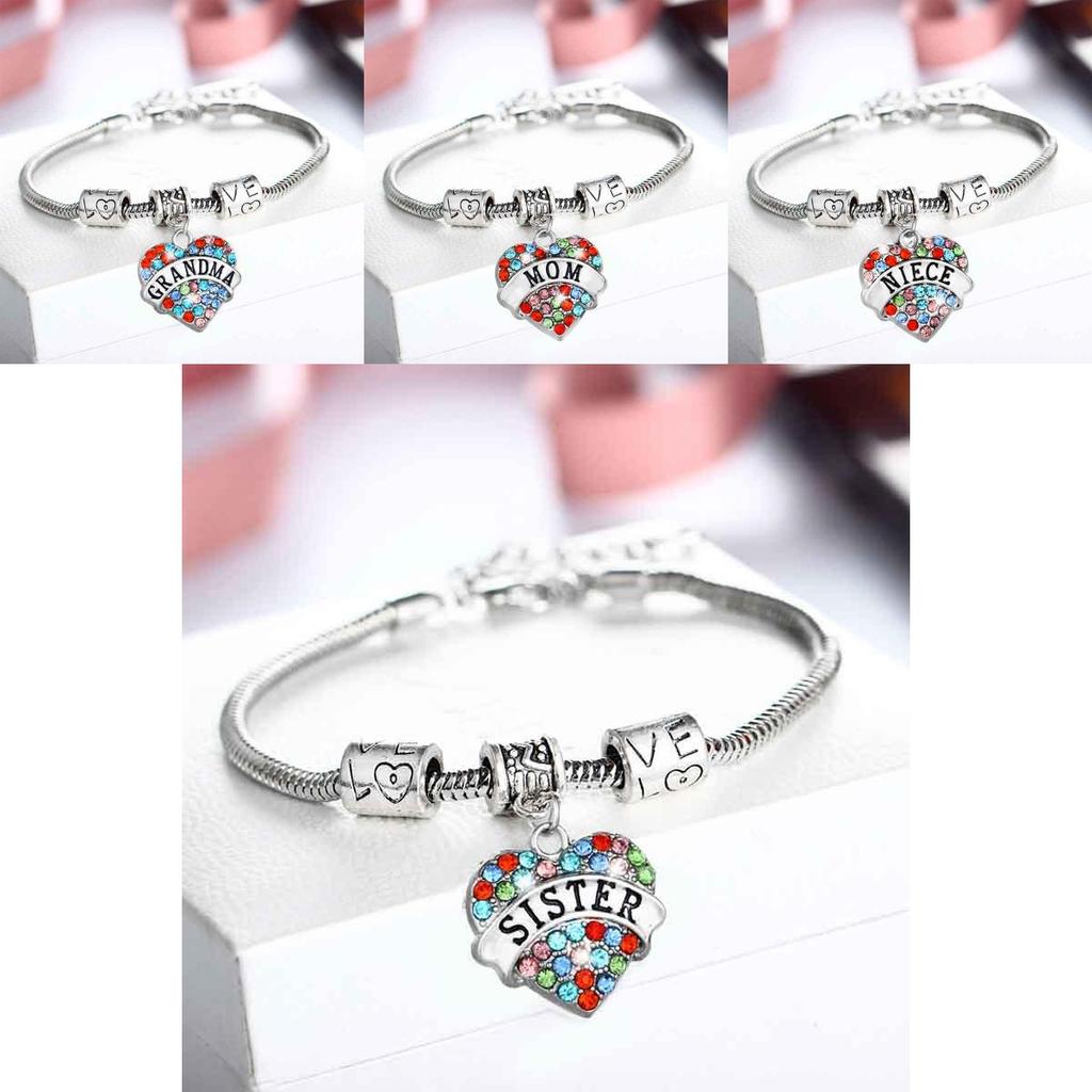 Crafted Family Members Inlaid Colorful Rhinestone Love Heart Bracelet Gift**