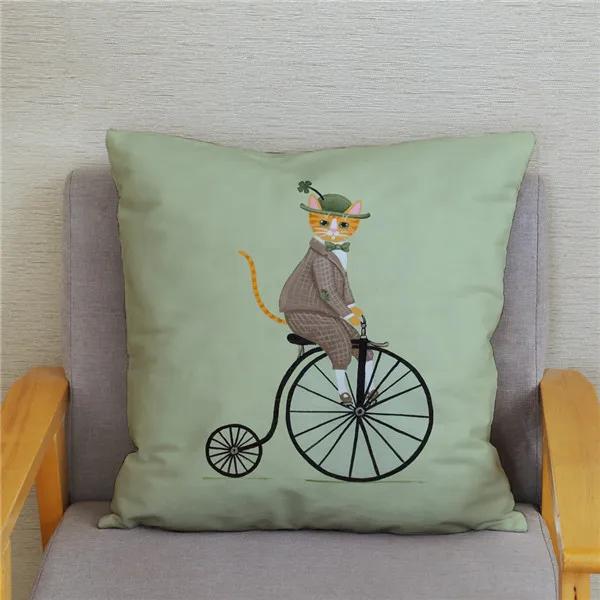 Cartoon Cycling Cat Print Cushion Cover Super Soft Pillowcase 45x45  Home Decor