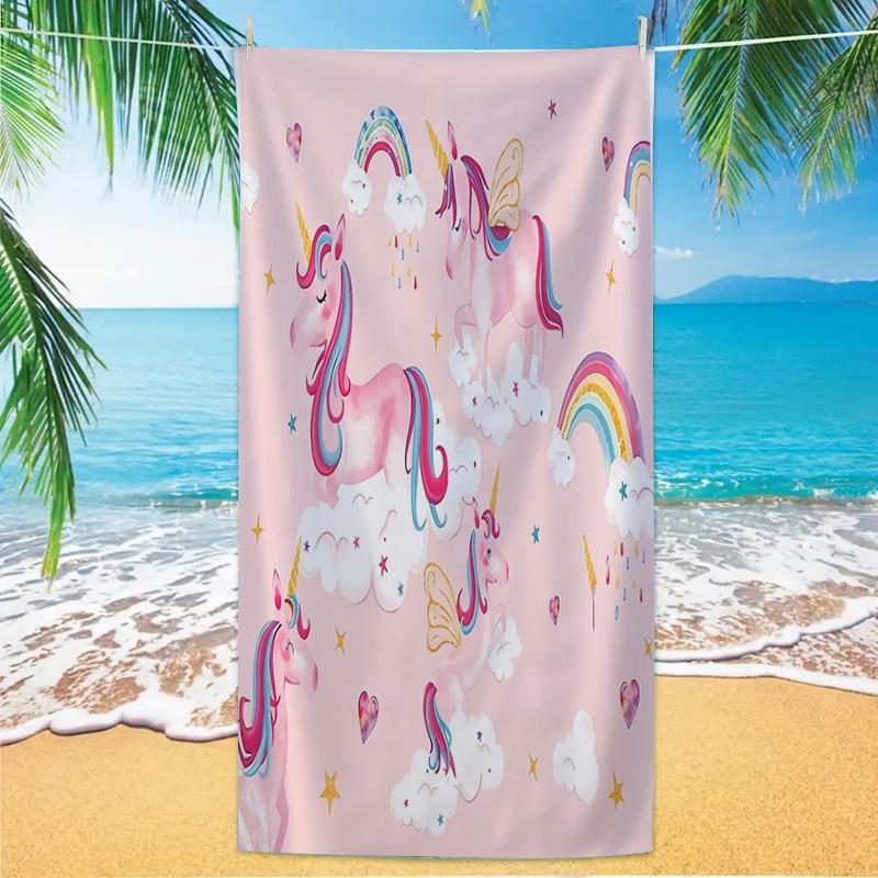 Textilien Pink 1Pc, Cute Unicorn Beach Towel, Size Is Soft, Sandproof And Lightweight, Suitable For Swimming, Pools And Camping