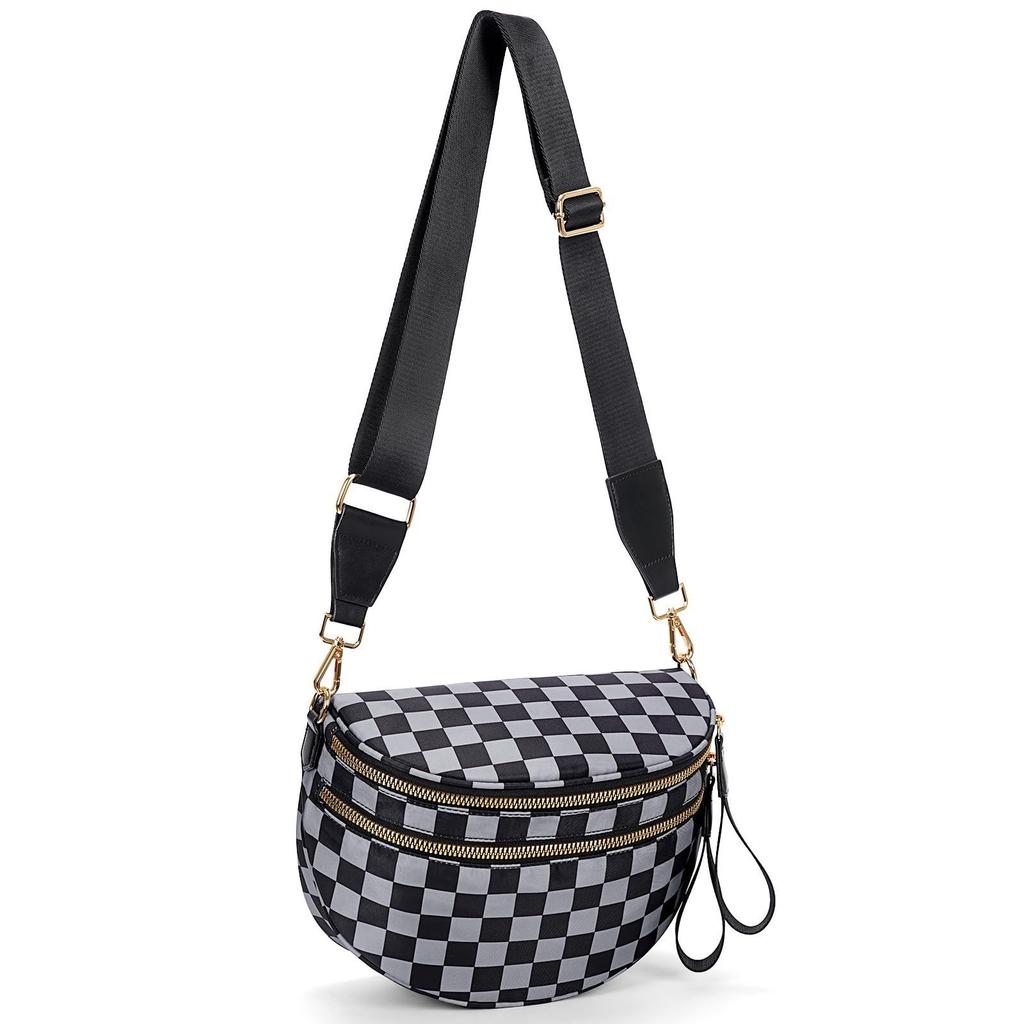 ins senior women's new fashion versatile Oxford cloth large capacity shell bag plaid light messenger bag sports