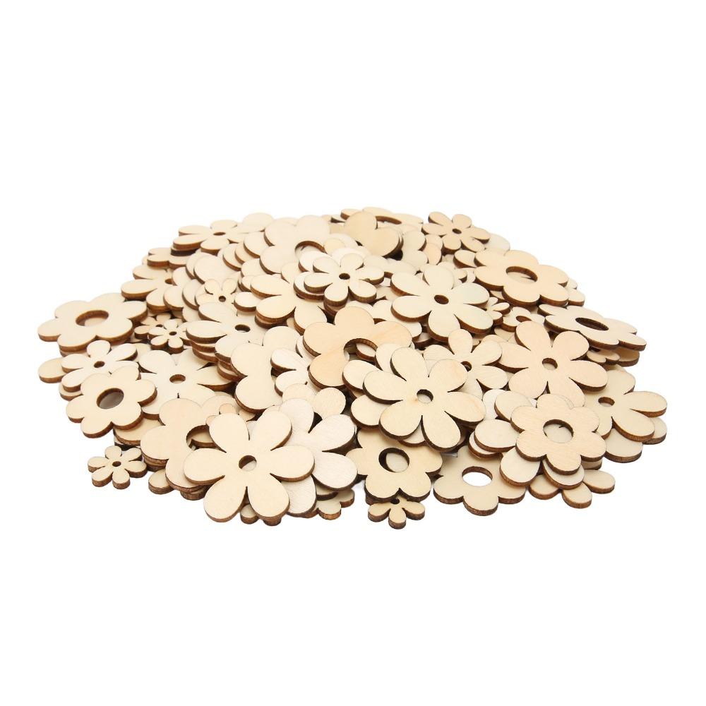 300Pcs Plum Blossom Shape Flower Wooden Embellishments Floral Wood Ornaments  For DIY Projects