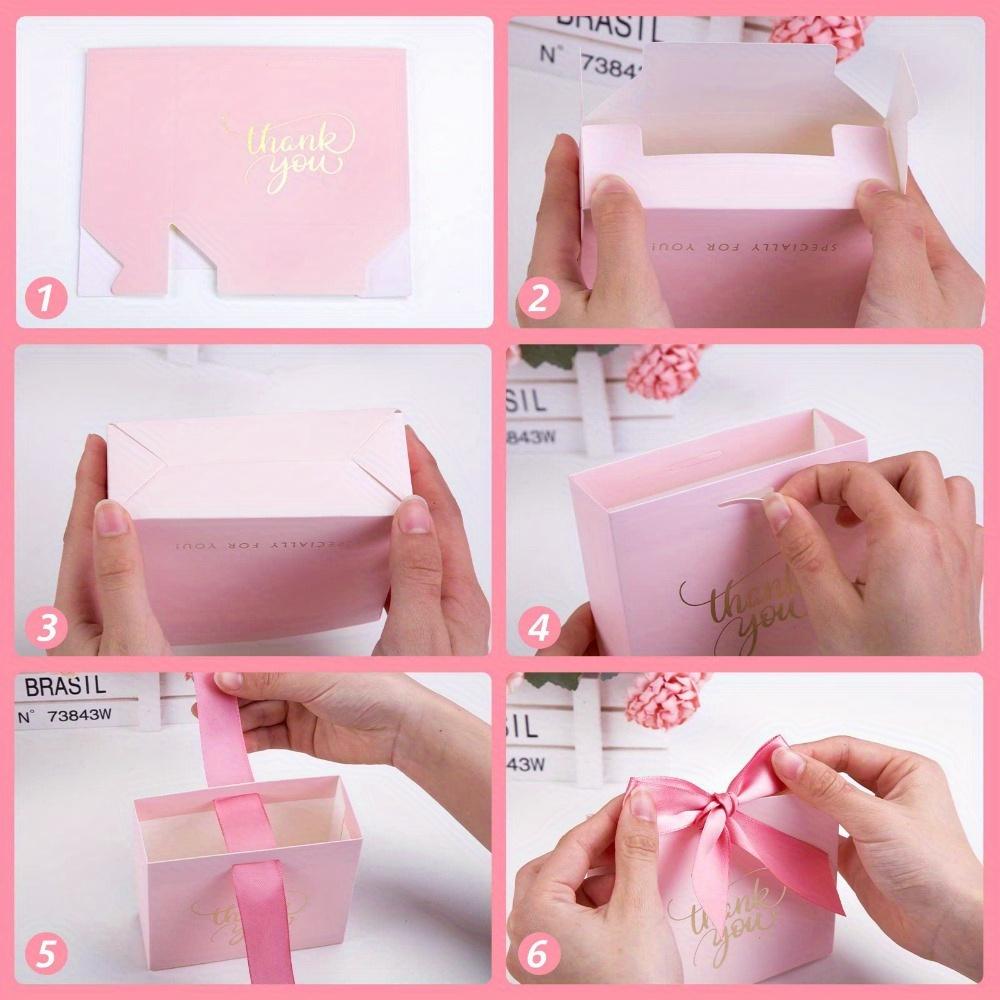 24PCS Small Thank You Gift Bags with Bow Ribbon Mini Party Favor Bags Pink Candy Bags Treat Boxes Paper Gift Bags for Wedding Bridal Birthday Party