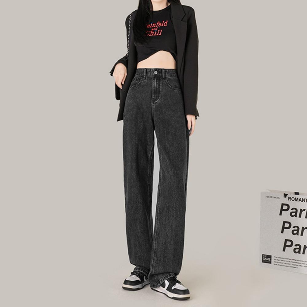 Jeans women's straight tube loose high waist summer 2025 new versatile drape wide leg floor trousers