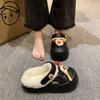 Wearing warm and versatile cartoon cute fluffy slippers 2025 autumn and winter new velvet thick-soled hole shoes women's