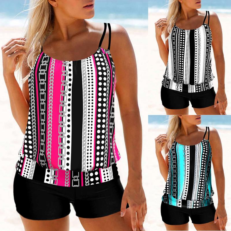 

Женский двойной плечевой ремень Бикини Костюм Купальник Топ Танкини Купальник Комбинация различных узоров Принт Купальник