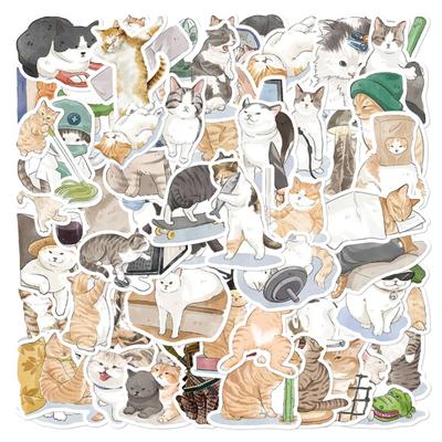 53 Teile/satz Cartoon Aufkleber Wasserdicht Hitzebeständig Kratzfest Anti-reißen Wiedereinfügen Katze Handgemalte Sammelalbum Aufkleber Koffer Zubehör